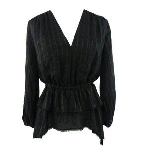 Derek Lam 10 Crosby Black Gold Metallic Stripe Peplum Blouse Size 00 Silk Blend